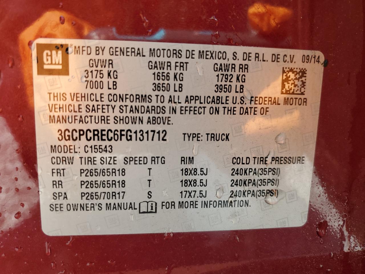 2015 Chevrolet Silverado C1500 Lt VIN: 3GCPCREC6FG131712 Lot: 64793755
