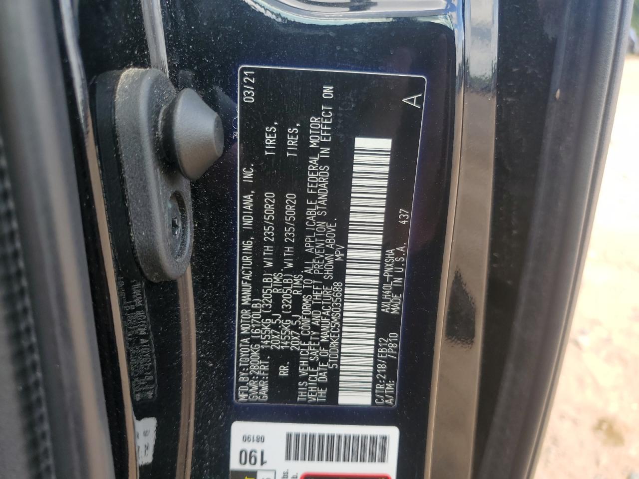 2021 Toyota Sienna Xse VIN: 5TDDRKEC5MS035688 Lot: 63225295