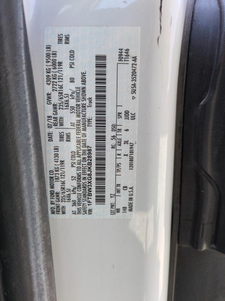 2018 Ford Transit T-350 VIN: 1FTBW3XG8JKB28987 Lot: 63505775