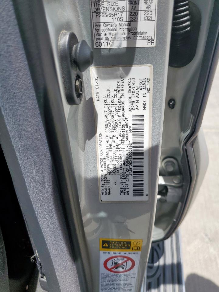 2003 Lexus Gx 470 VIN: JTJBT20X430006927 Lot: 64751985