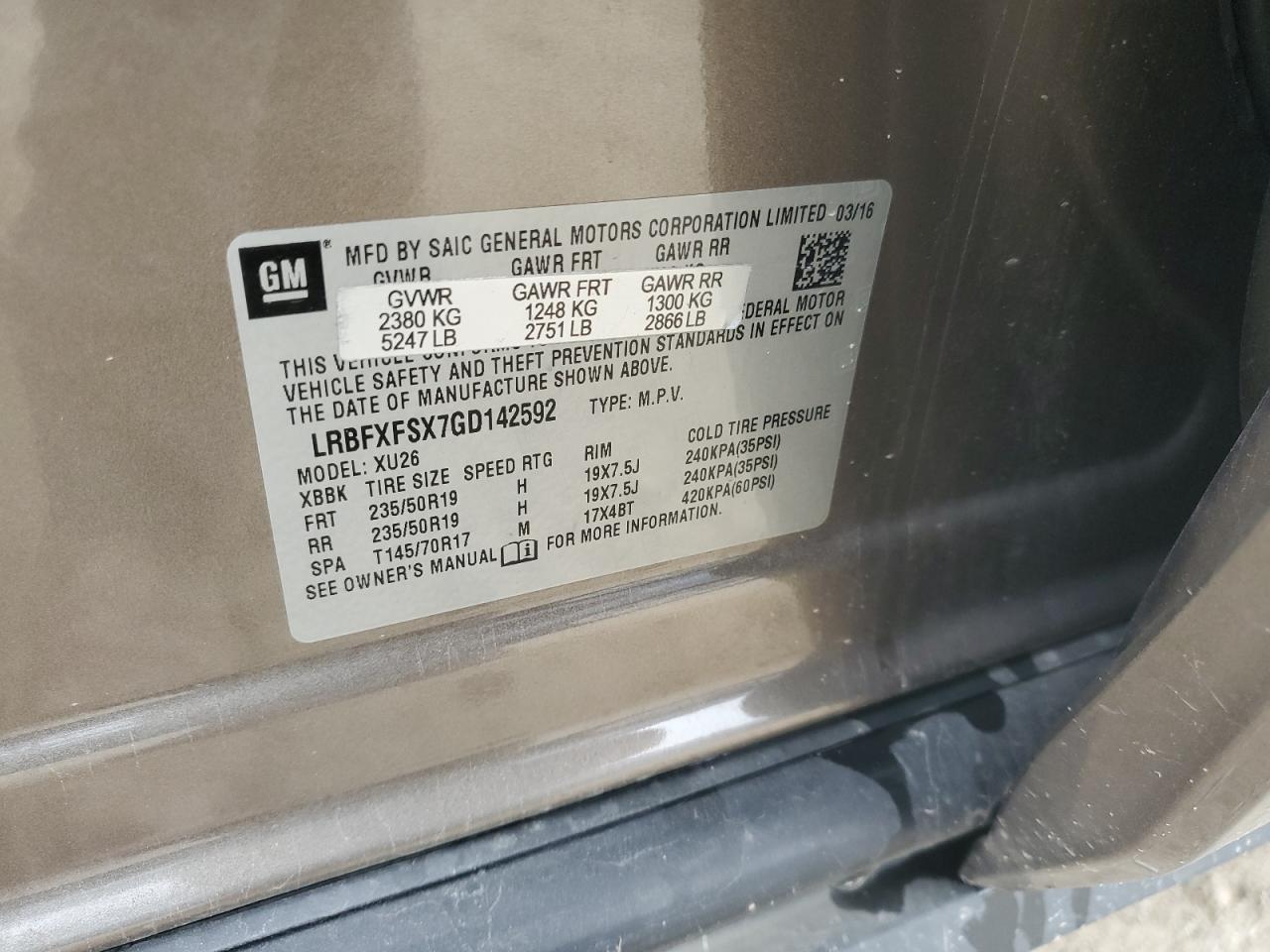 2016 Buick Envision Premium VIN: LRBFXFSX7GD142592 Lot: 64561925