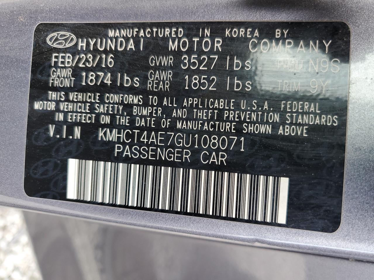 2016 Hyundai Accent Se VIN: KMHCT4AE7GU108071 Lot: 65611915