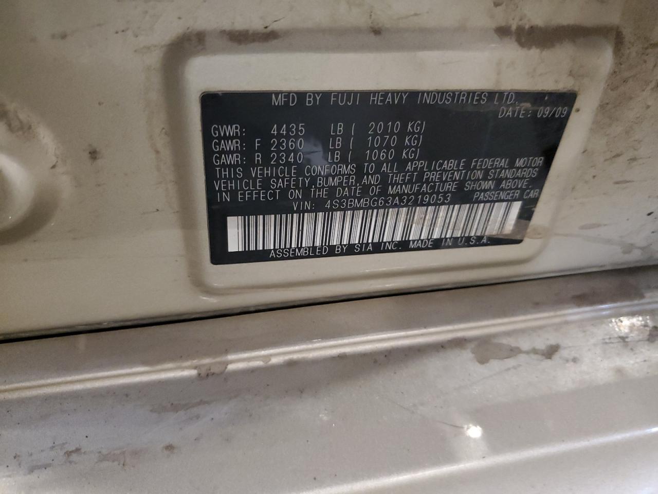 2010 Subaru Legacy 2.5I Premium VIN: 4S3BMBG63A3219053 Lot: 66551045