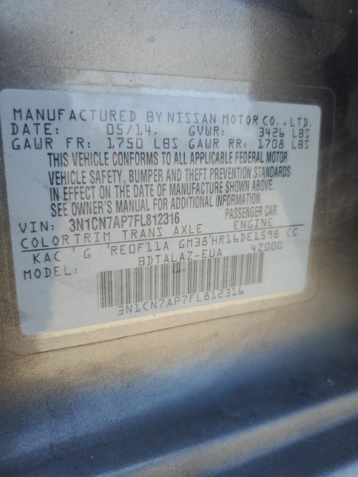 2015 Nissan Versa S VIN: 3N1CN7AP7FL812316 Lot: 86405455