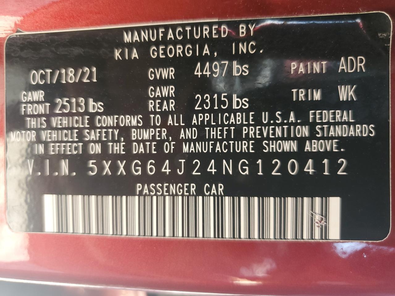2022 Kia K5 Gt Line VIN: 5XXG64J24NG120412 Lot: 63832825