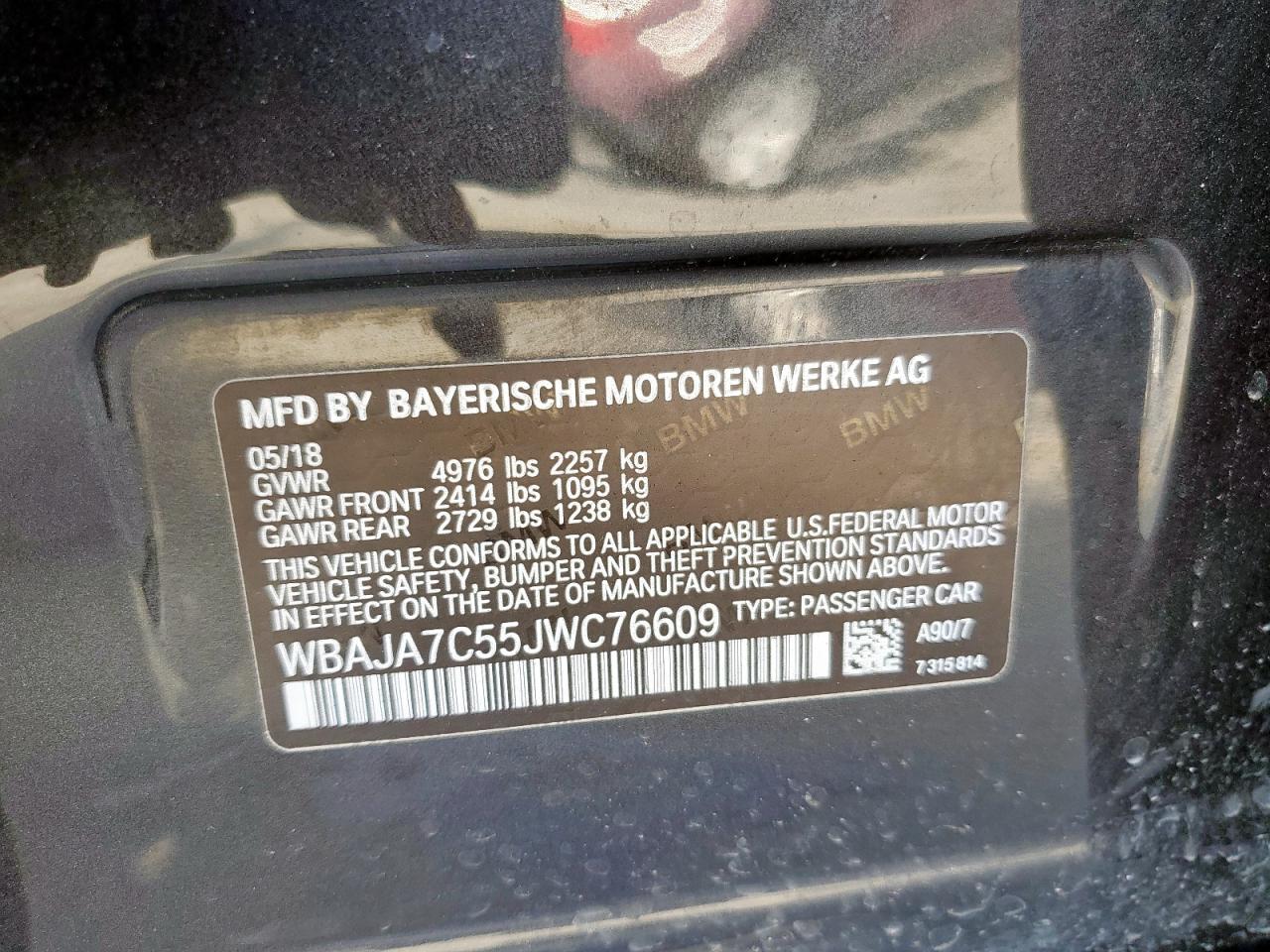 2018 BMW 530 Xi VIN: WBAJA7C55JWC76609 Lot: 64031285