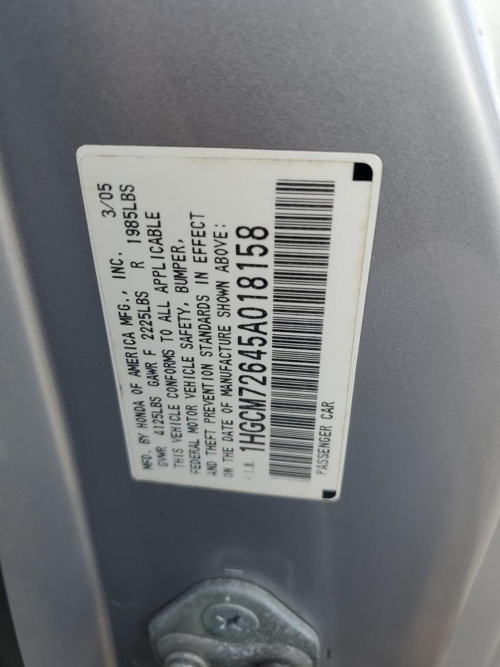 2005 Honda Accord Ex VIN: 1HGCM72645A018158 Lot: 62887985