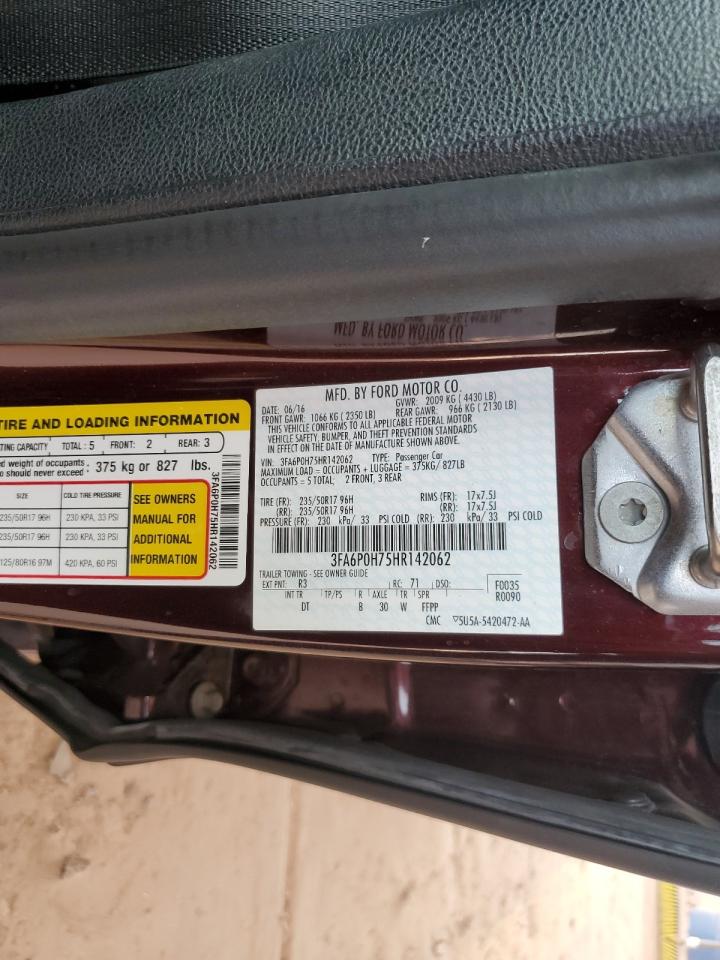2017 Ford Fusion Se VIN: 3FA6P0H75HR142062 Lot: 63306325