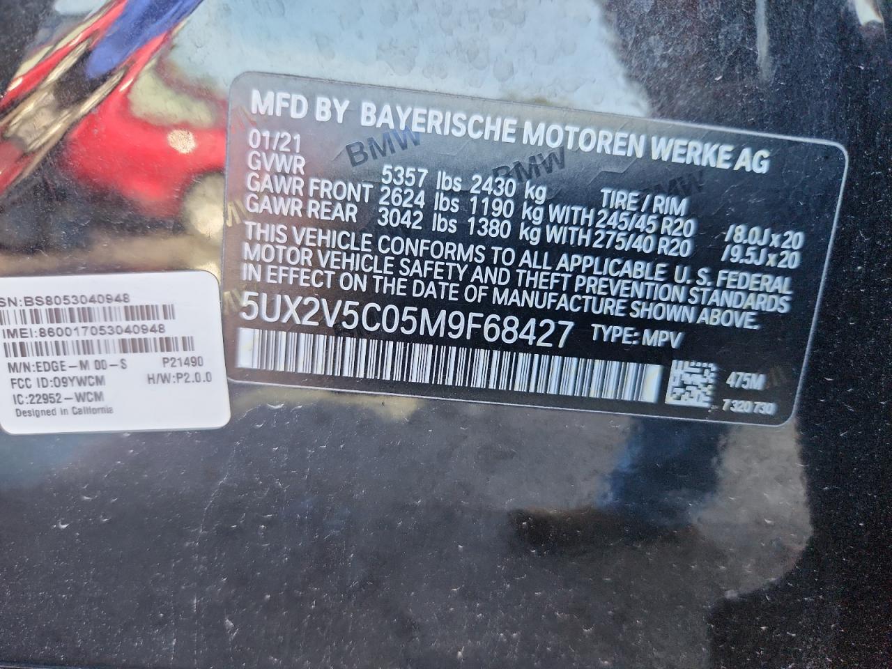 2021 BMW X4 xDrivem40I VIN: 5UX2V5C05M9F68427 Lot: 64941095