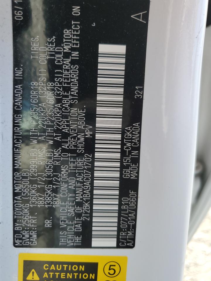 2010 Lexus Rx 350 VIN: 2T2BK1BA9AC071702 Lot: 66938755