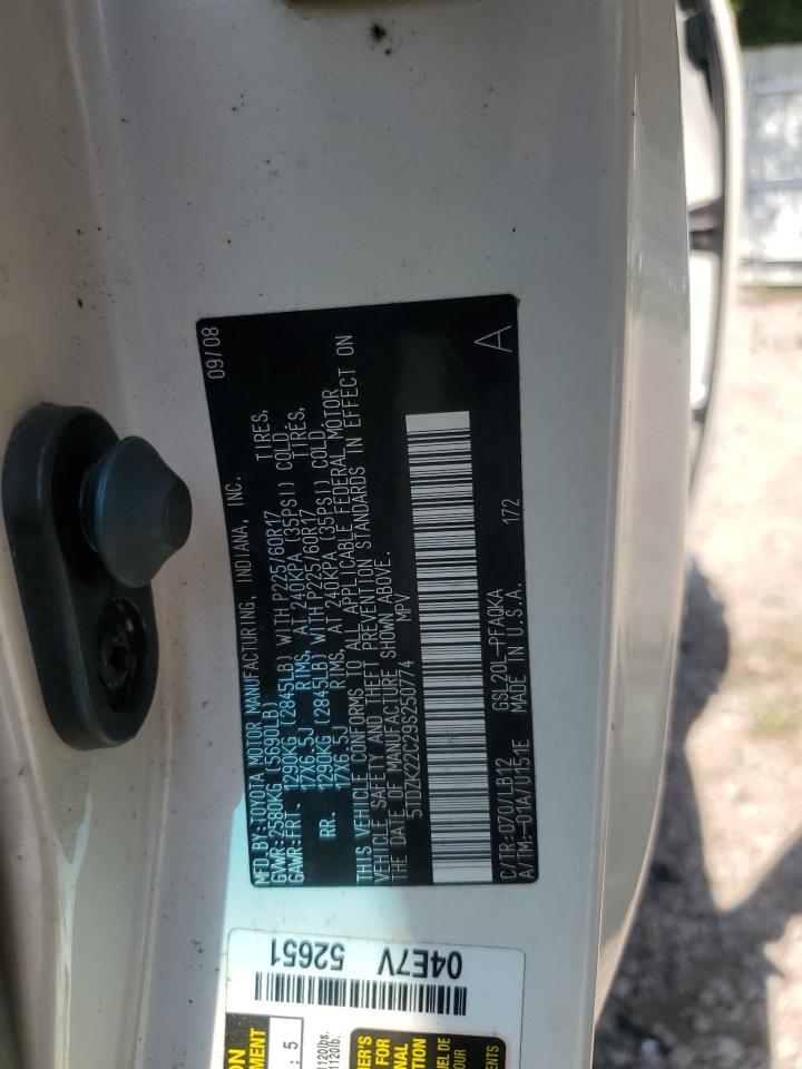 2009 Toyota Sienna Xle VIN: 5TDZK22C29S250774 Lot: 63375205