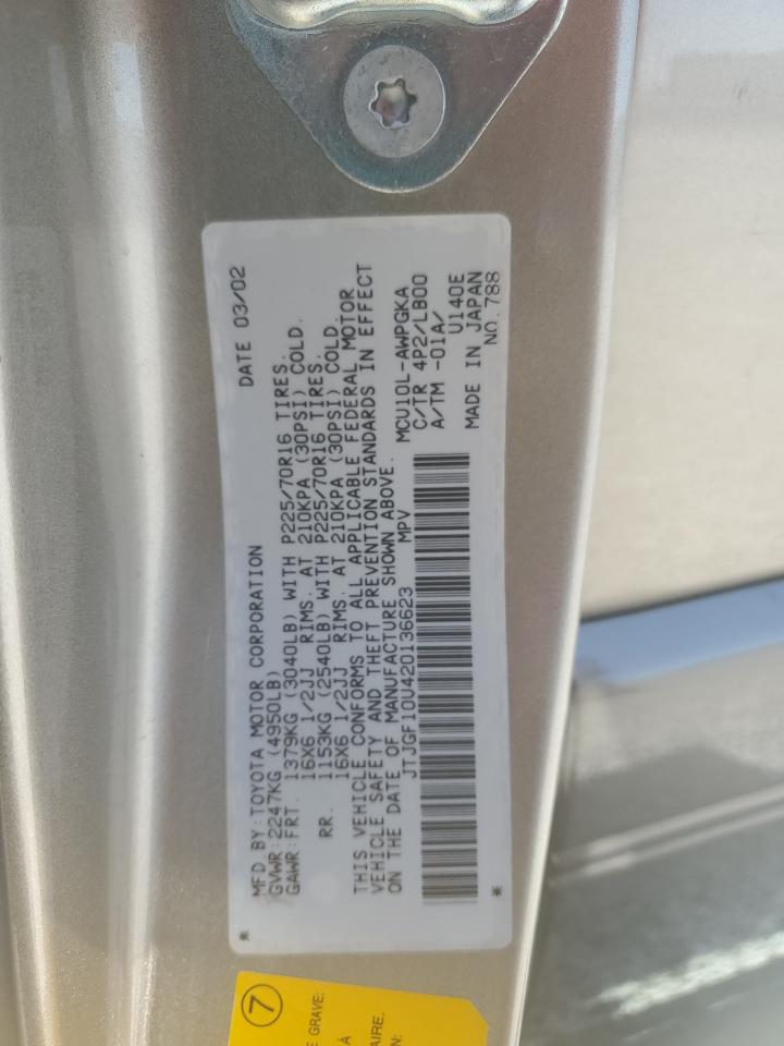 2002 Lexus Rx 300 VIN: JTJGF10U420136623 Lot: 63692125