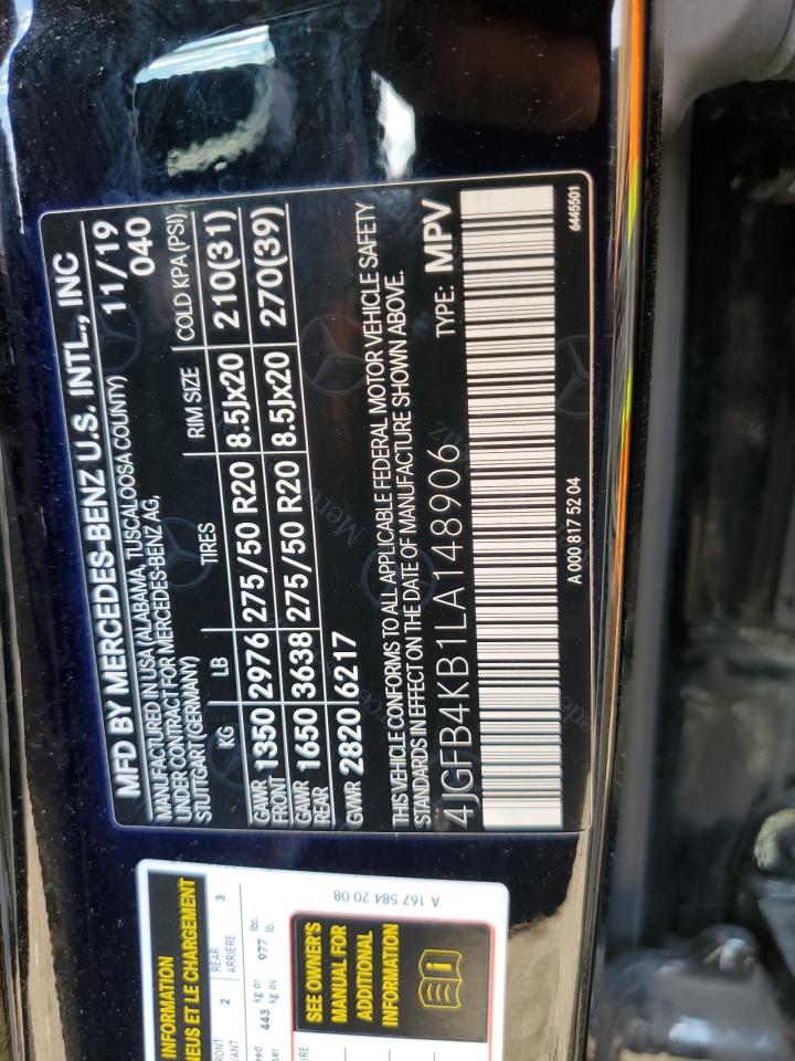 2020 Mercedes-Benz Gle 350 4Matic VIN: 4JGFB4KB1LA148906 Lot: 63921925