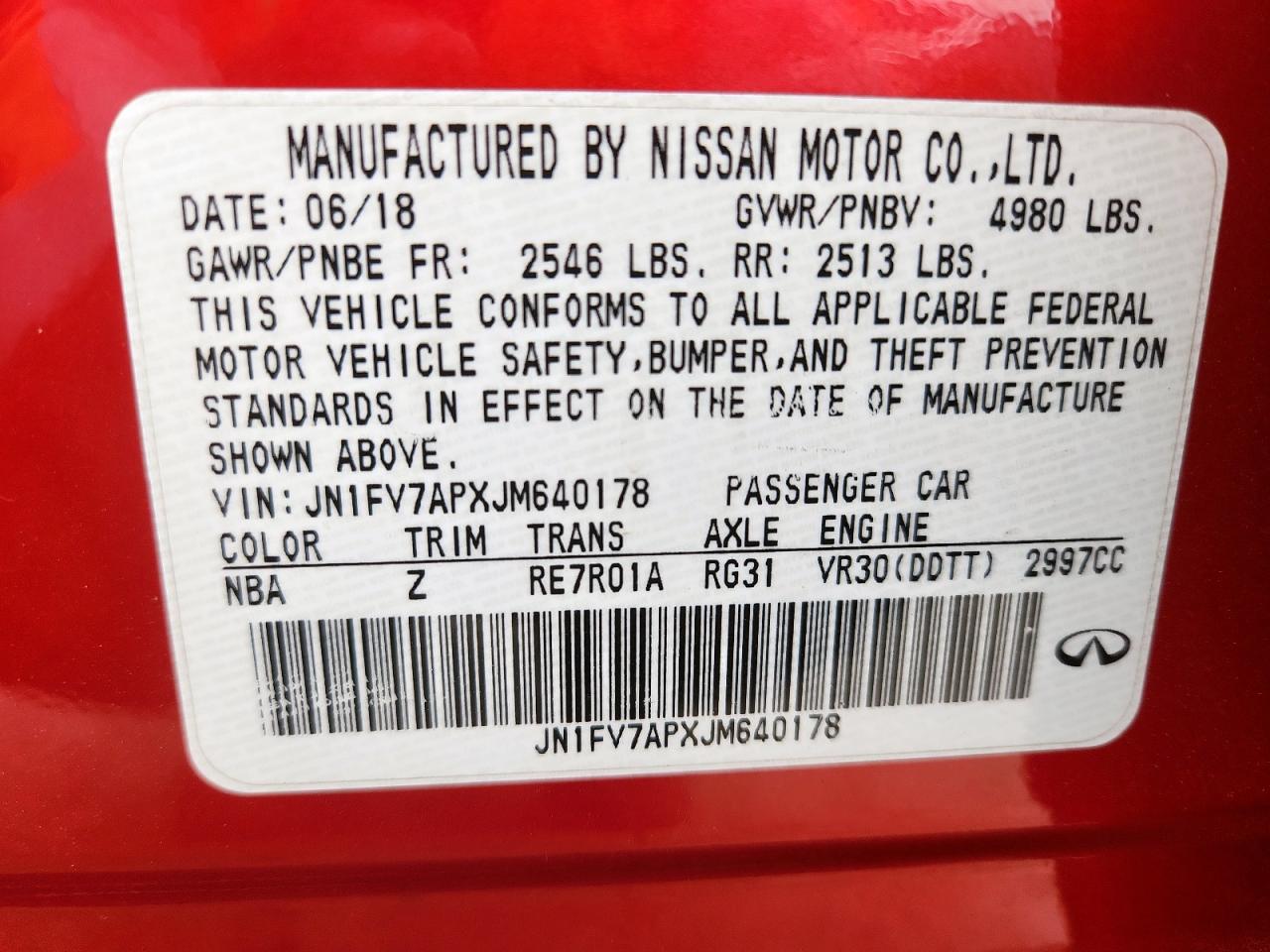 2018 Infiniti Q50 Red Sport 400 VIN: JN1FV7APXJM640178 Lot: 61854595