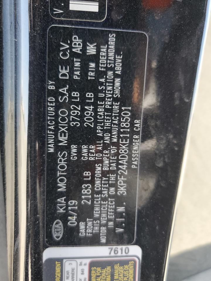 2019 Kia Forte Fe VIN: 3KPF24AD8KE118501 Lot: 64245985