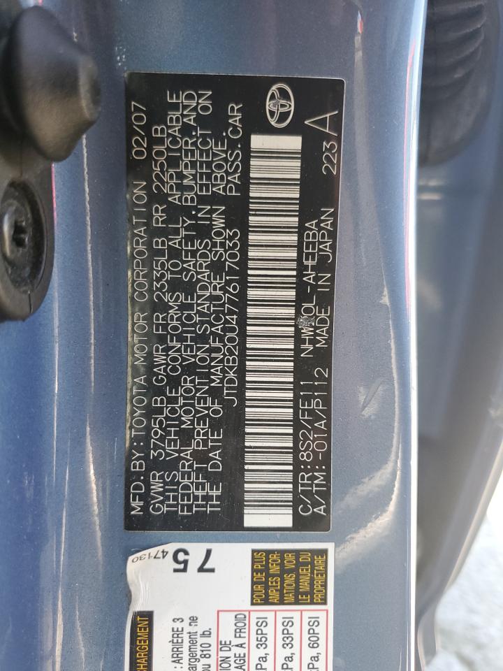 2007 Toyota Prius VIN: JTDKB20U477617033 Lot: 64807985