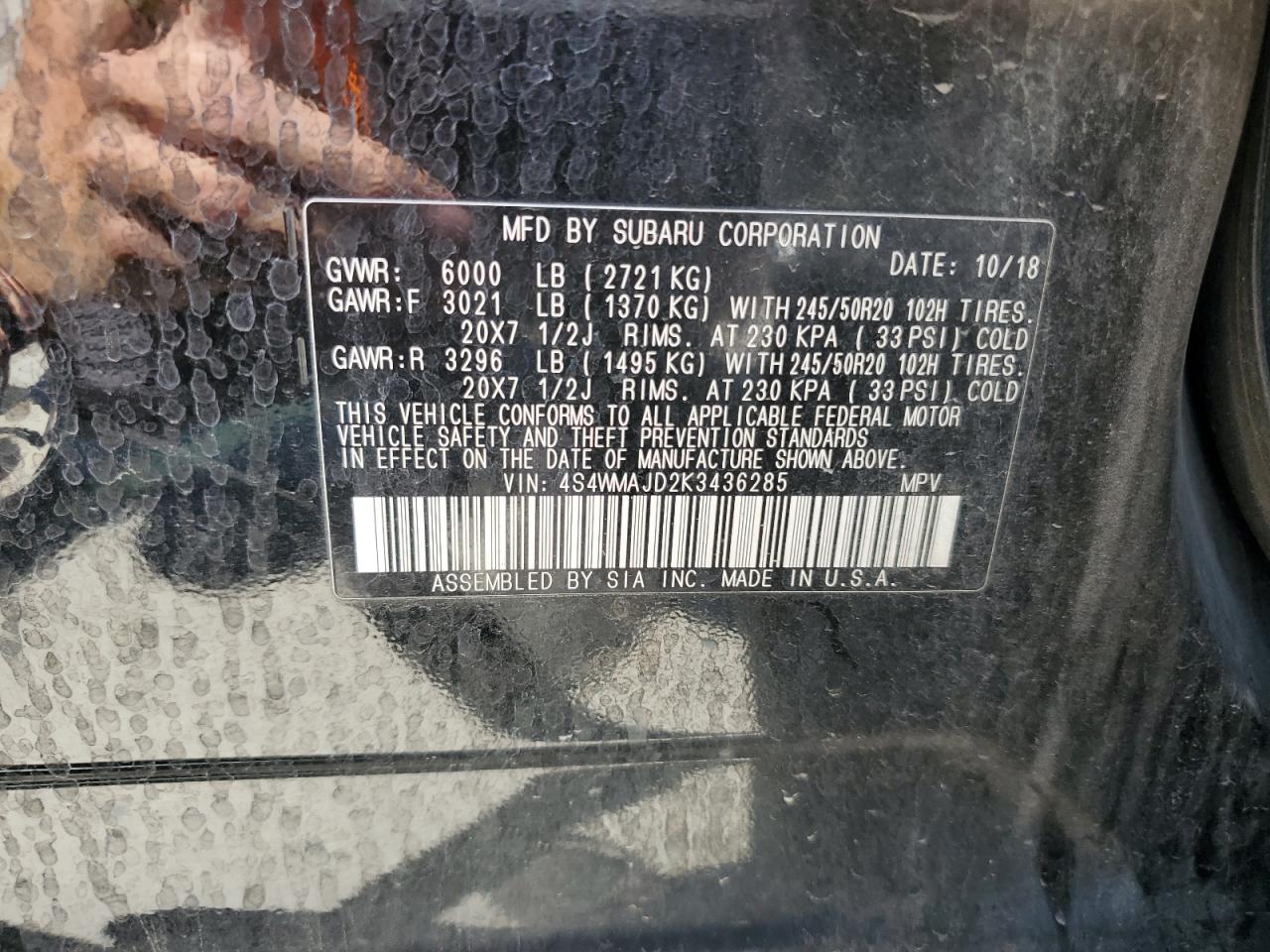 2019 Subaru Ascent Limited VIN: 4S4WMAJD2K3436285 Lot: 63856935