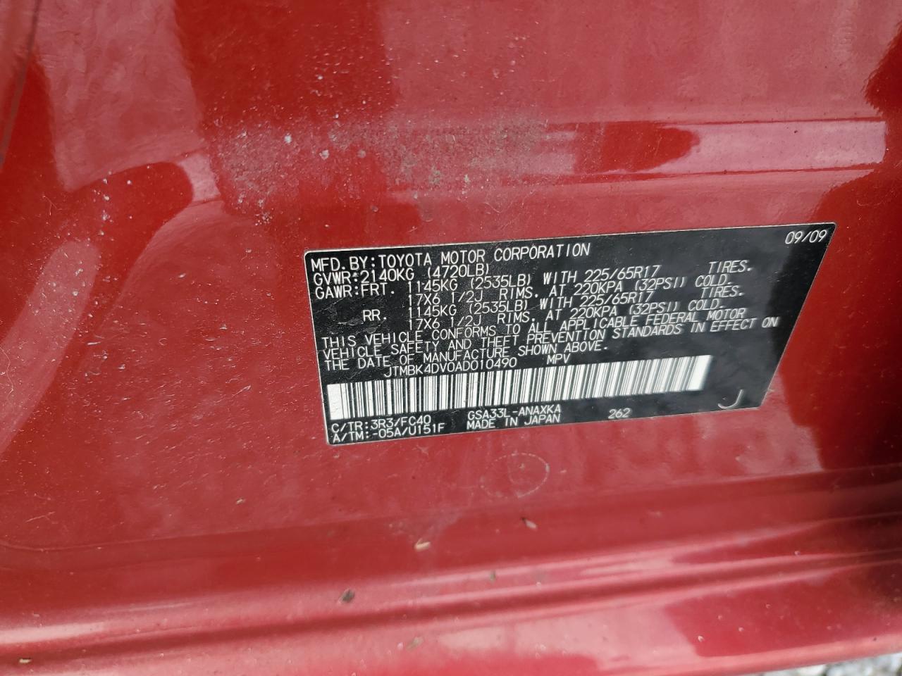2010 Toyota Rav4 VIN: JTMBK4DV0AD010490 Lot: 65698455