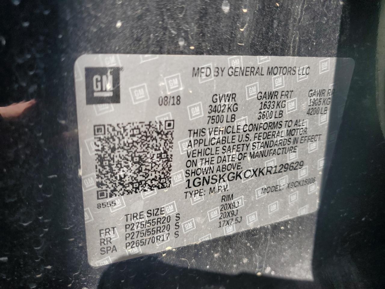 2019 Chevrolet Suburban K1500 Ls VIN: 1GNSKGKCXKR129629 Lot: 66646675