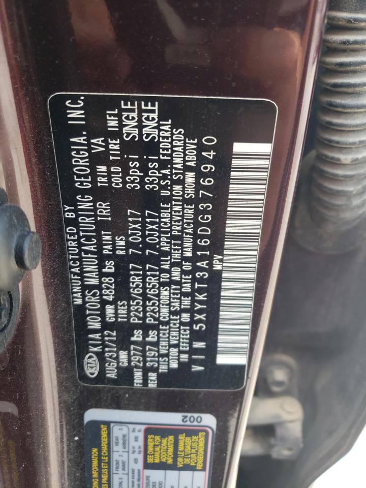 2013 Kia Sorento Lx VIN: 5XYKT3A16DG376940 Lot: 62876415