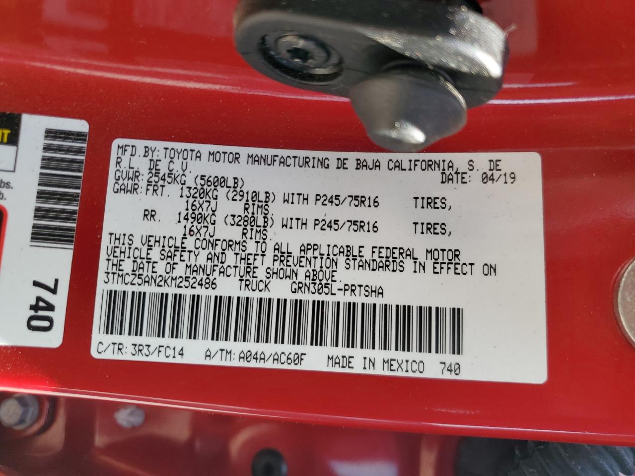 2019 Toyota Tacoma Double Cab VIN: 3TMCZ5AN2KM252486 Lot: 64967725