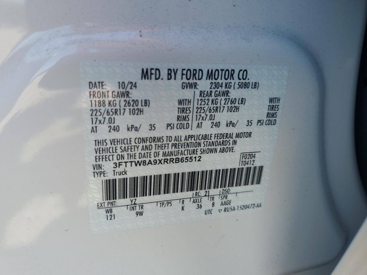 3fttw8a9xrrb65512 3FTTW8A9XRRB65512 2024 Ford Maverick Xl