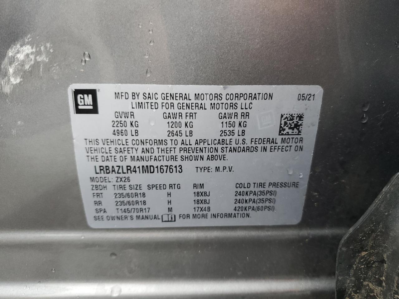 2021 Buick Envision Preferred VIN: LRBAZLR41MD167613 Lot: 66984465