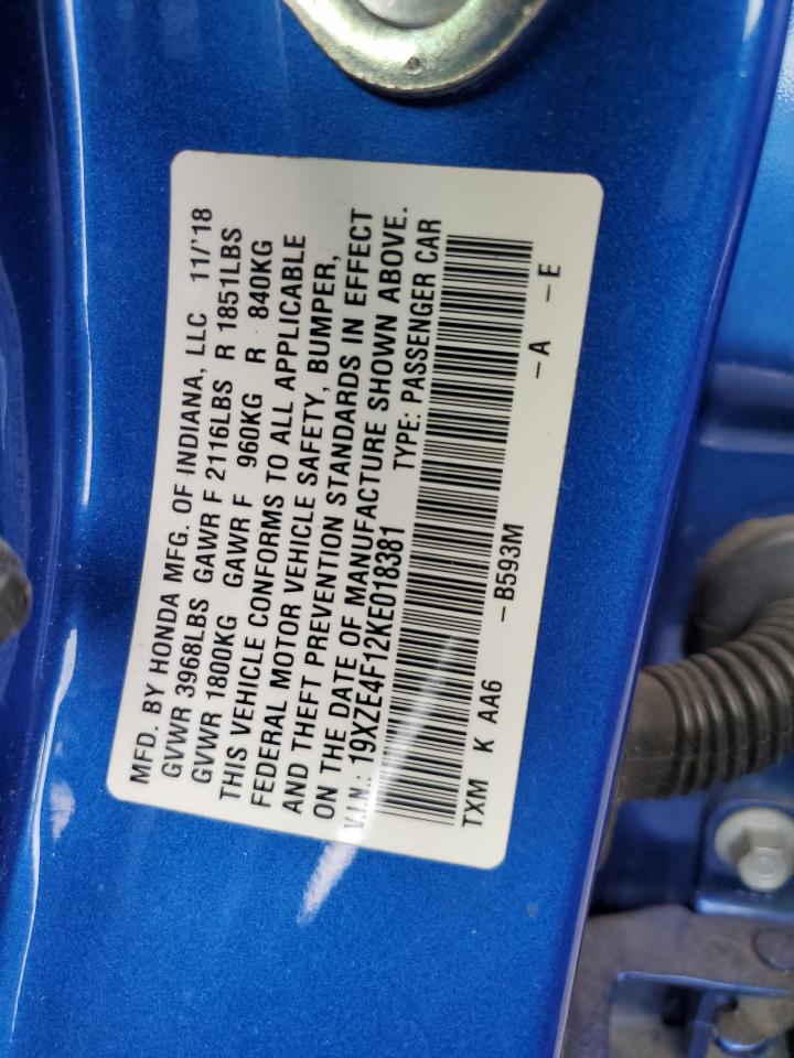 2019 Honda Insight Lx VIN: 19XZE4F12KE018381 Lot: 64355965