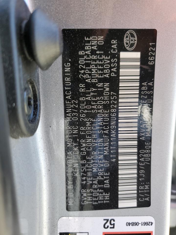 2022 Toyota Camry Se VIN: 4T1T11AK9NU682257 Lot: 65397045