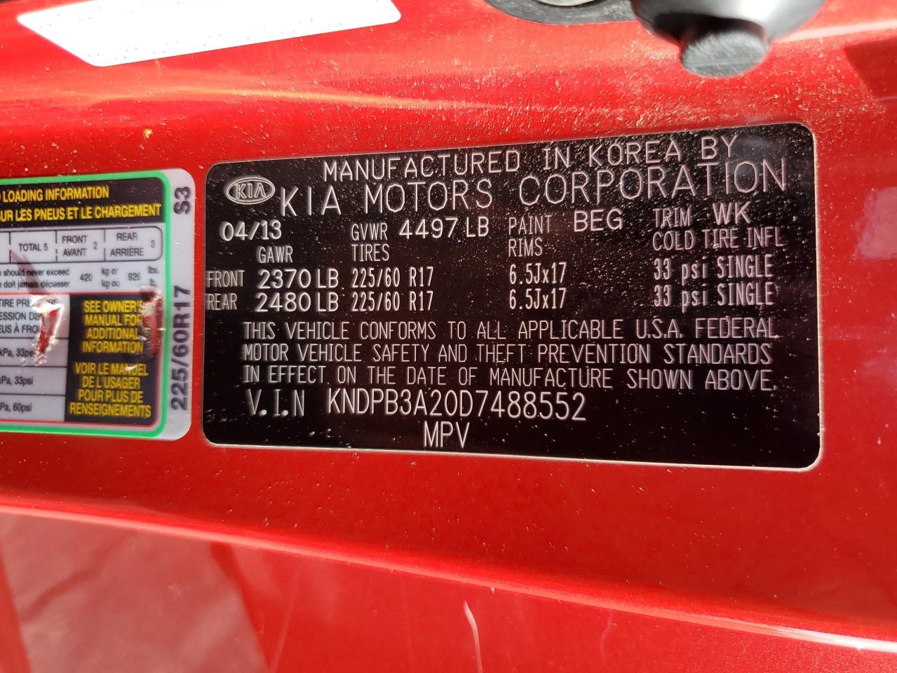 2013 Kia Sportage Base VIN: KNDPB3A20D7488552 Lot: 63235965