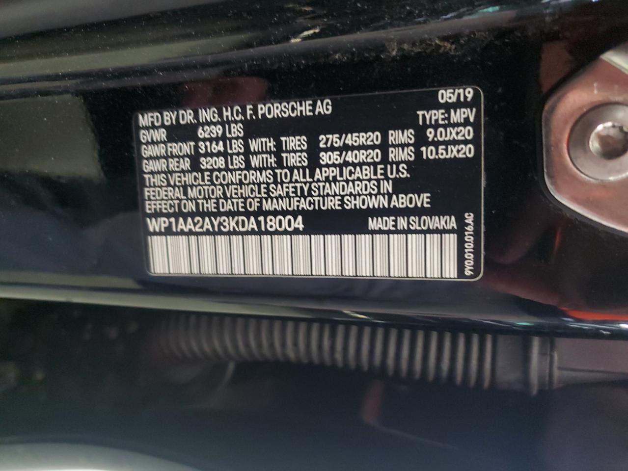 2019 Porsche Cayenne VIN: WP1AA2AY3KDA18004 Lot: 64179165