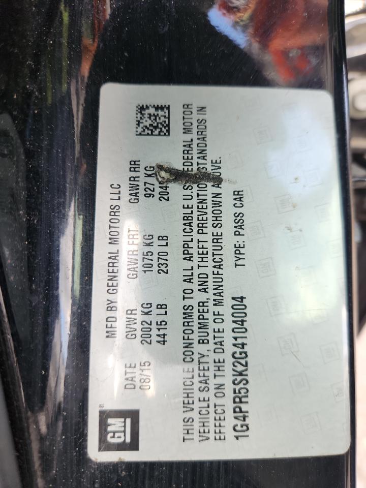 2016 Buick Verano Convenience VIN: 1G4PR5SK2G4104004 Lot: 64849365
