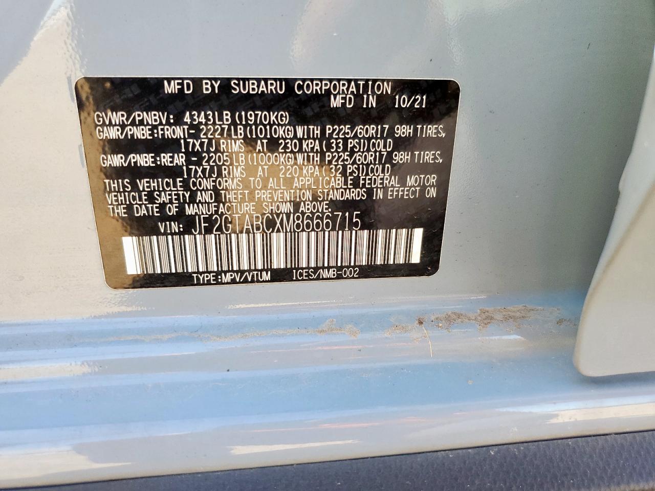2021 Subaru Crosstrek VIN: JF2GTABCXM8666715 Lot: 64875895