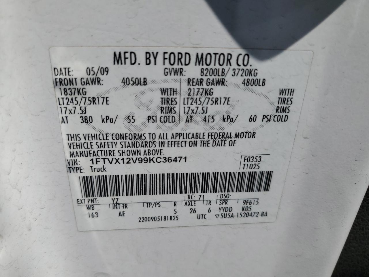 2009 Ford F150 Super Cab VIN: 1FTVX12V99KC36471 Lot: 65326035