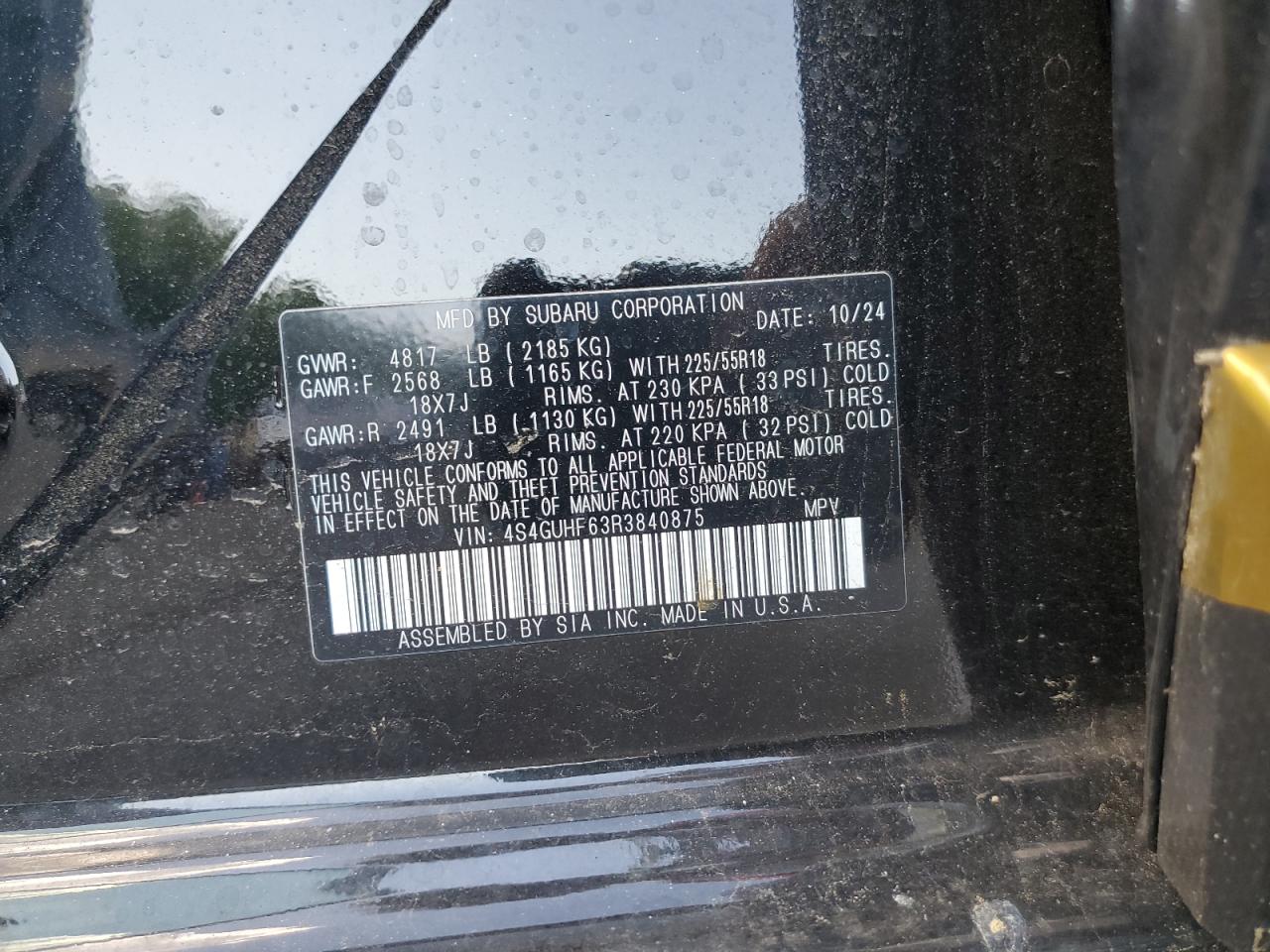 2024 Subaru Crosstrek Sport VIN: 4S4GUHF63R3840875 Lot: 63832265