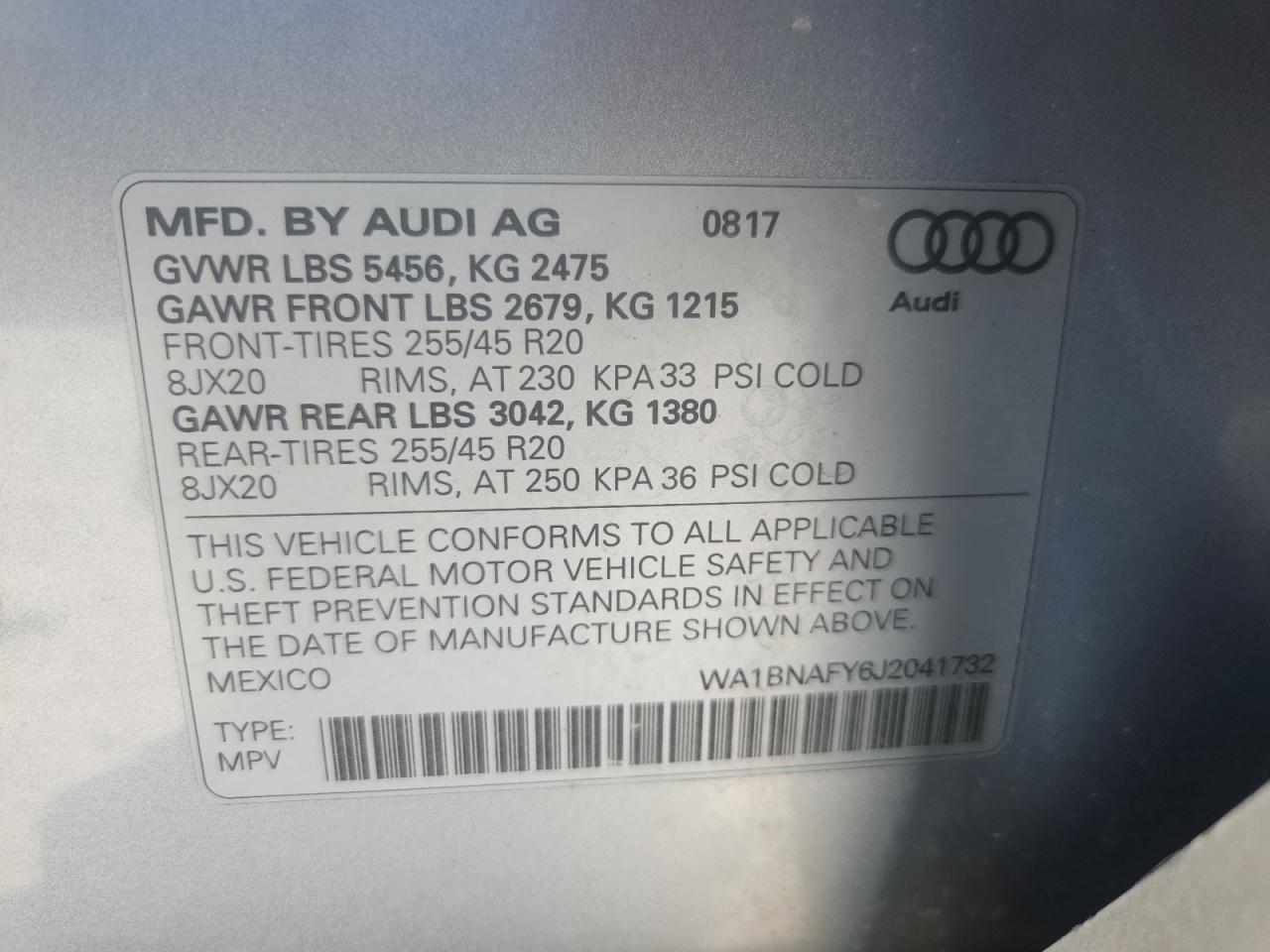 2018 Audi Q5 Premium Plus VIN: WA1BNAFY6J2041732 Lot: 63477585