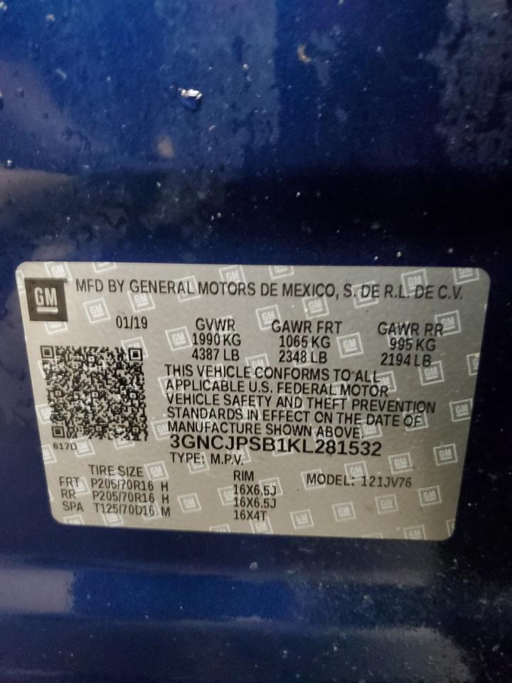 2019 Chevrolet Trax 1Lt VIN: 3GNCJPSB1KL281532 Lot: 66188325