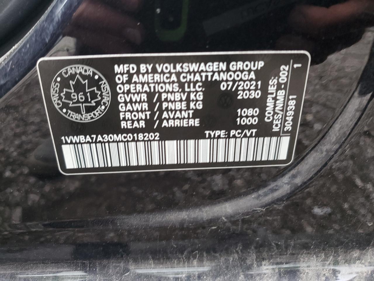 2021 Volkswagen Passat Highline VIN: 1VWBA7A30MC018202 Lot: 63256765