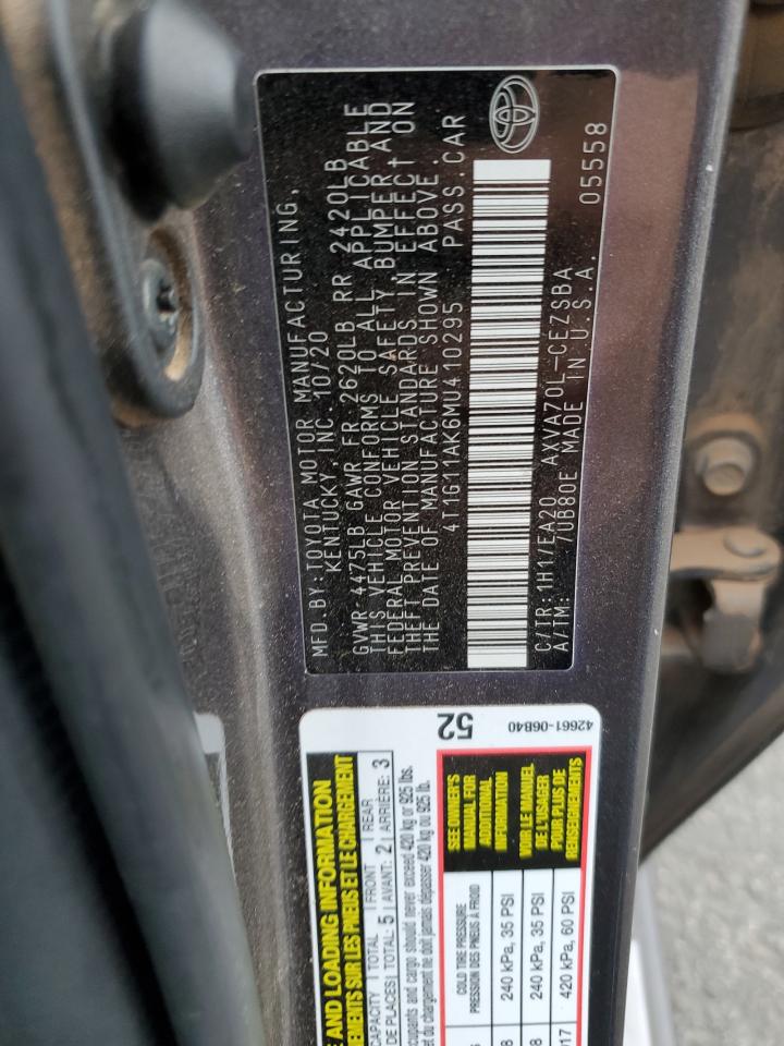2021 Toyota Camry Se VIN: 4T1G11AK6MU410295 Lot: 64681905