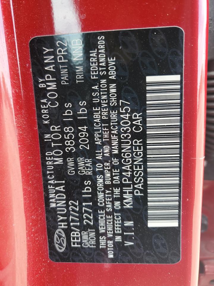 2022 Hyundai Elantra Limited VIN: KMHLP4AG6NU330457 Lot: 63862745