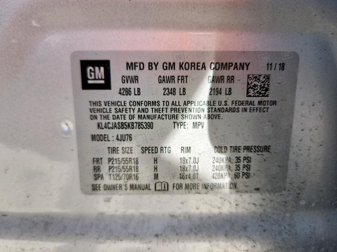 2019 Buick Encore Preferred VIN: KL4CJASB5KB785390 Lot: 64087485