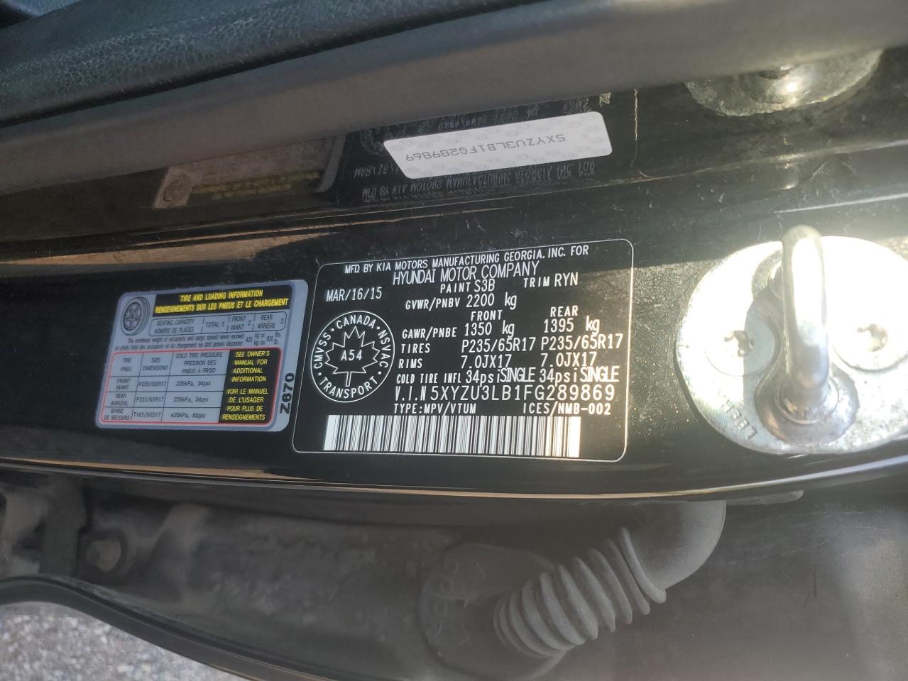 5XYZU3LB1FG289869 2015 Hyundai Santa Fe Sport