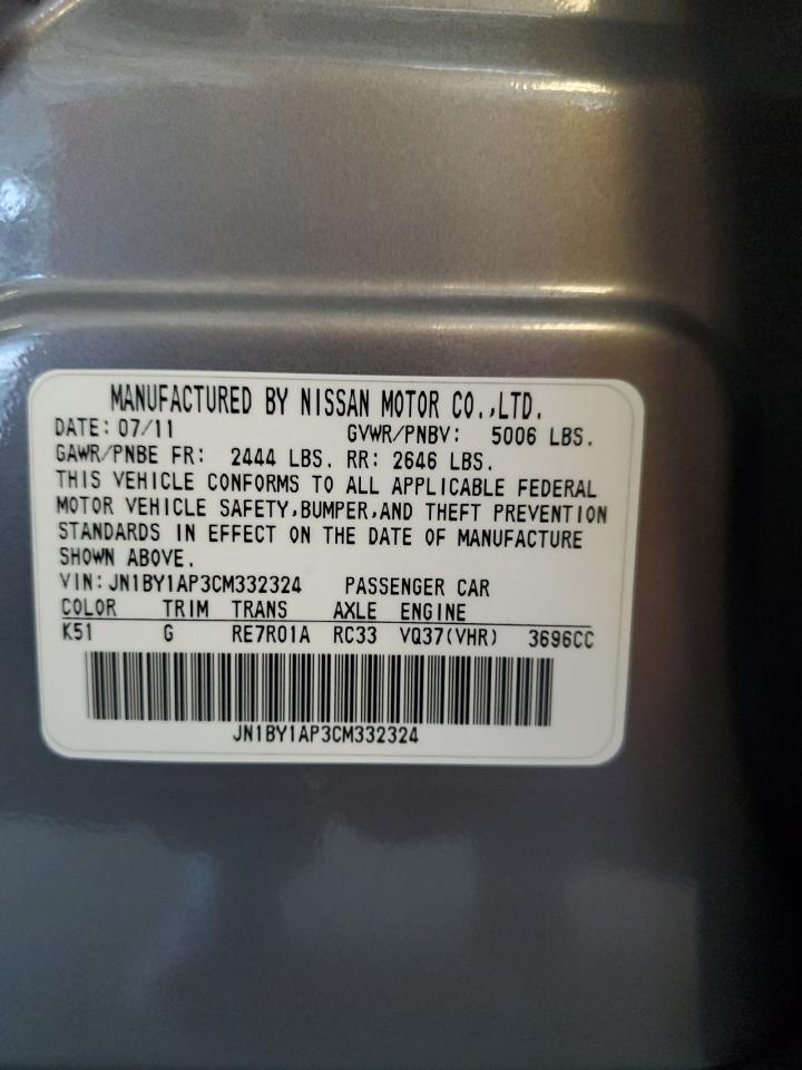 2012 Infiniti M37 VIN: JN1BY1AP3CM332324 Lot: 63865495