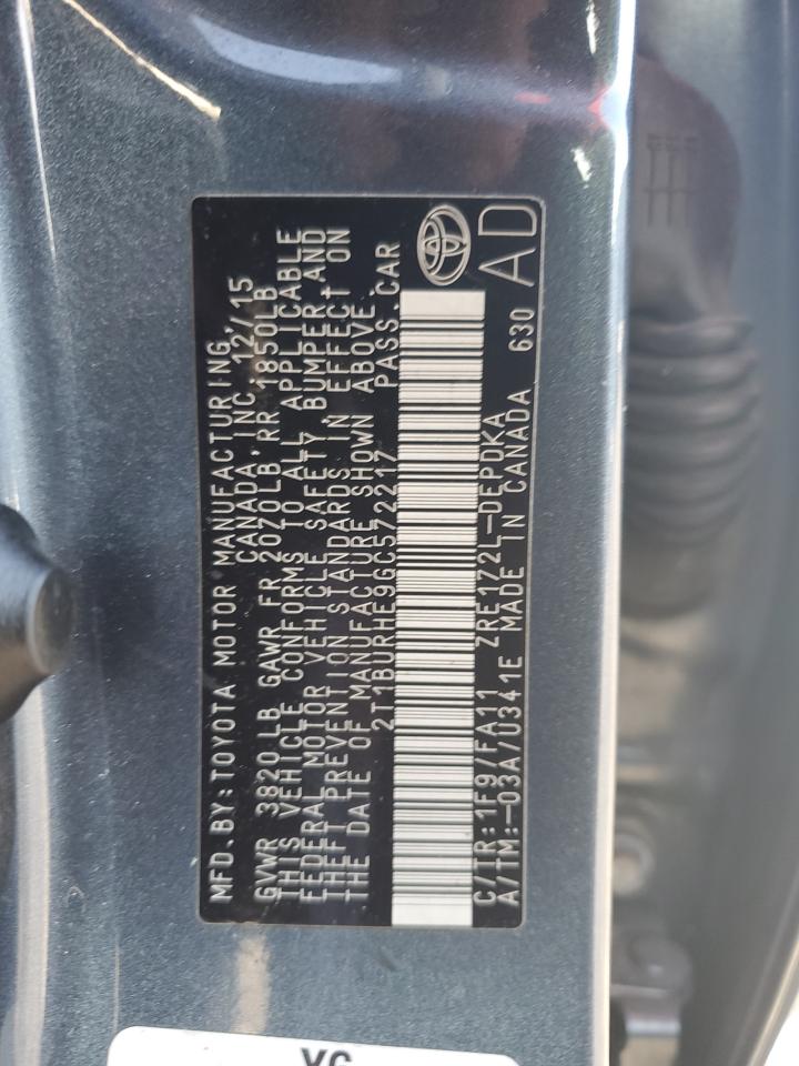 2016 Toyota Corolla L VIN: 2T1BURHE9GC572217 Lot: 64678815