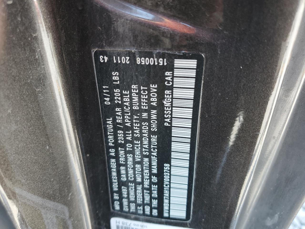 wvwbw7ah1cv003758 WVWBW7AH1CV003758 2012 Volkswagen Eos Komfort