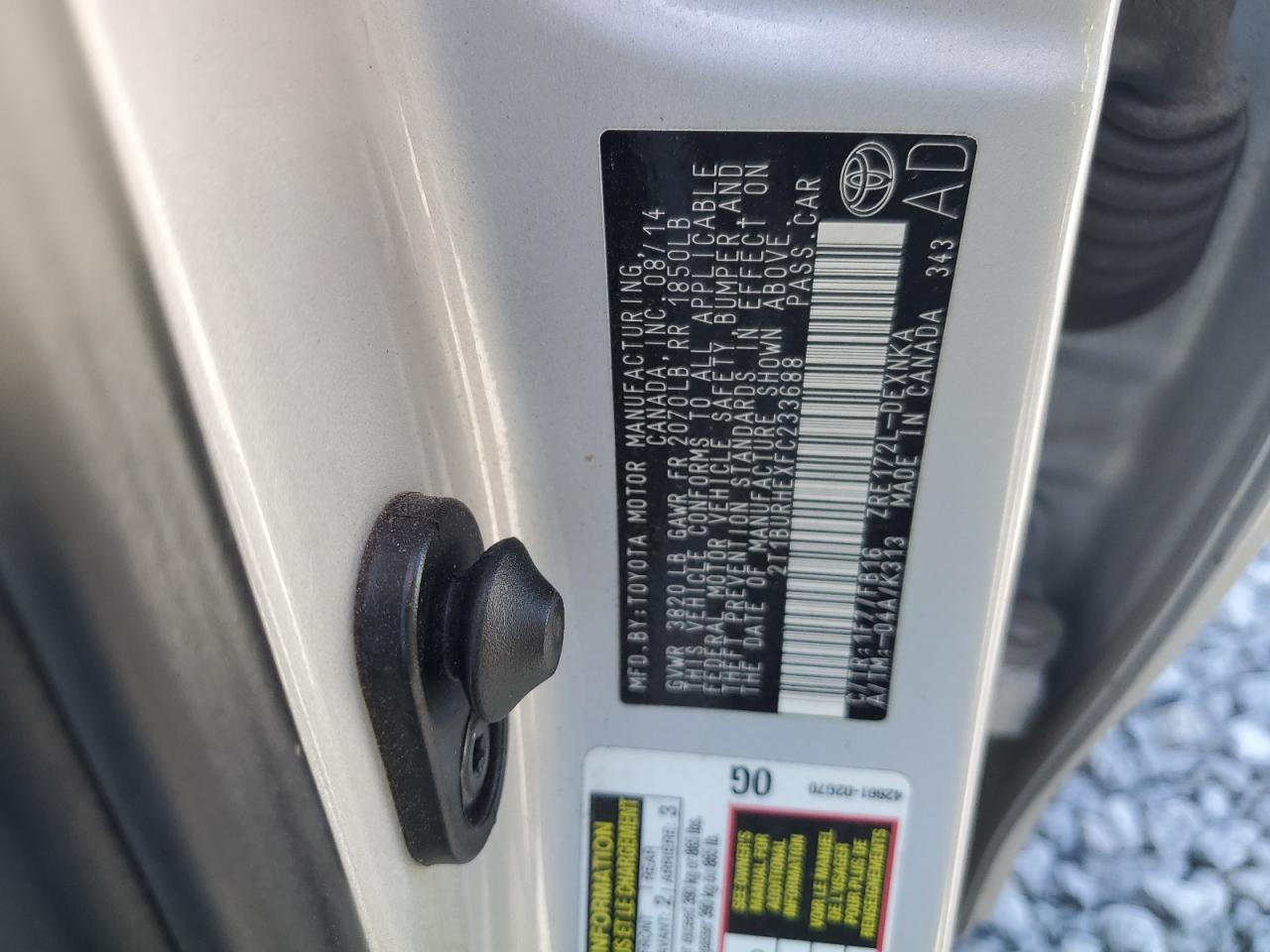 2015 Toyota Corolla L VIN: 2T1BURHEXFC233688 Lot: 64434395