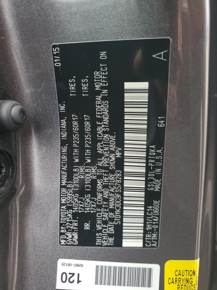 2015 Toyota Sienna Xle VIN: 5TDYK3DC9FS578283 Lot: 64628115
