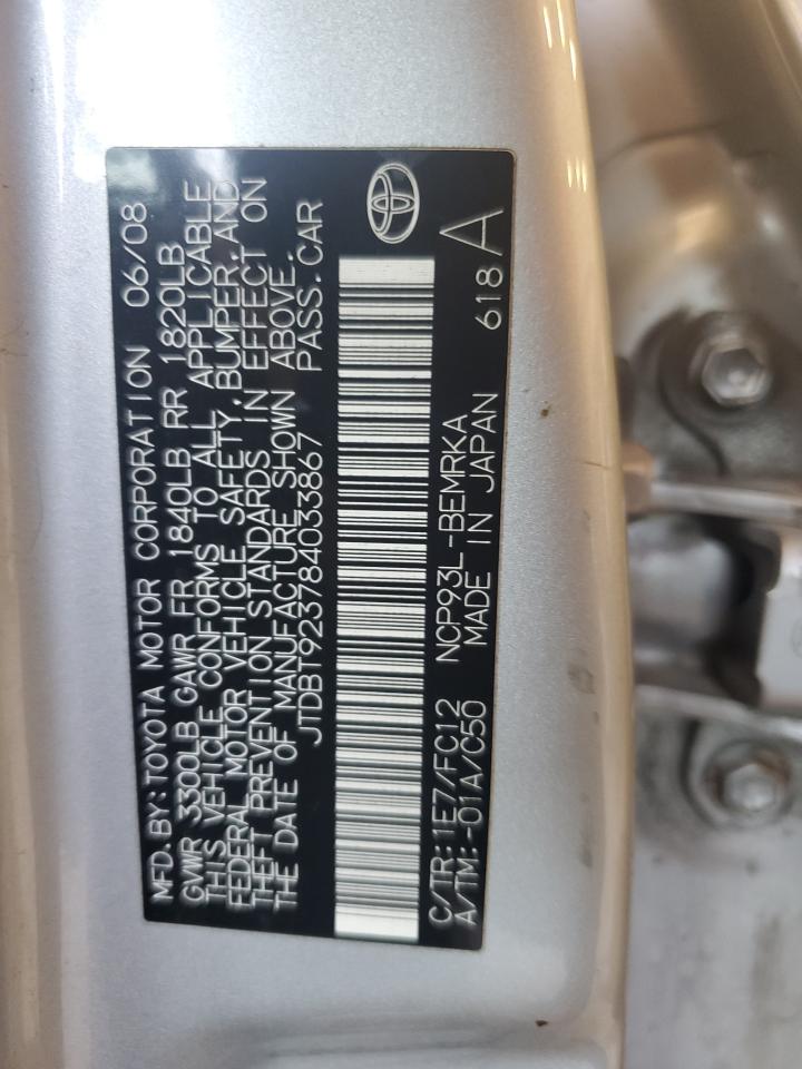 2008 Toyota Yaris VIN: JTDBT923784033867 Lot: 65629075