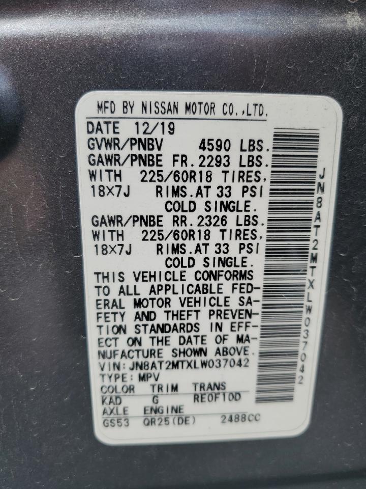 2020 Nissan Rogue S VIN: JN8AT2MTXLW037042 Lot: 64798875