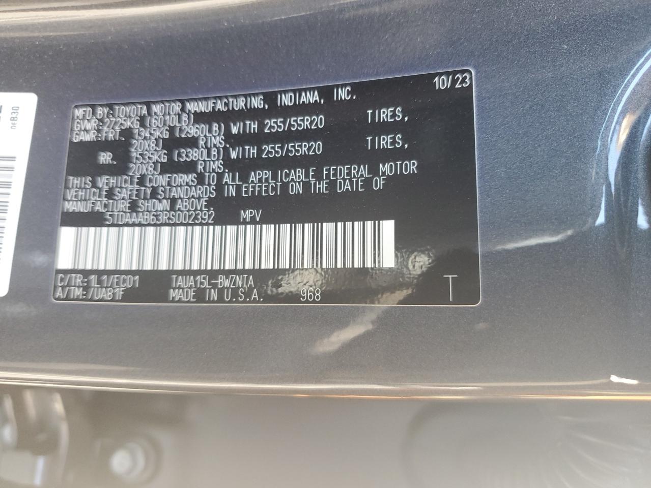2024 Lexus Tx 350 Base VIN: 5TDAAAB63RS002392 Lot: 65291525